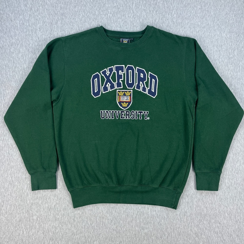Vintage Oxford Crewneck Sweatshirt Mens L Forest Green Academic Seal Official